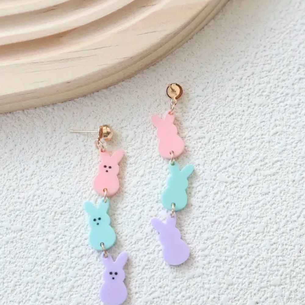 Easter Triple Rabbit Dangle Earrings - Picture 2 of 6
